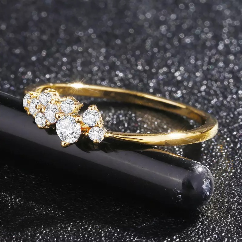 New 18 K Yellow Gold Plated Diamonds Ring - Picture 5 of 7